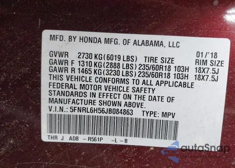 2018 Honda Odyssey Ex from USA, damaged, VIN 5FNRL6H56JB084863